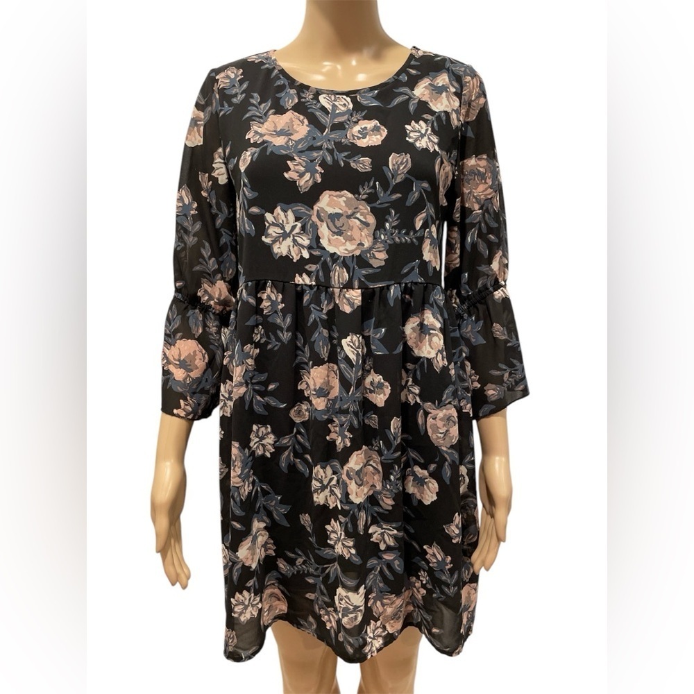 Elodie Floral Black mini Dress/tunic size M